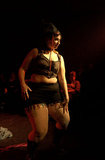 Heather MacAllister, better known as Ms. DeMeanor,  during the Fat-Bottom Revue, a burlesque show featuring fat artists in a mixture of classic stripper-jazz numbers and erotic comedy. The show is produced by Big Moves, a San Francisco Bay Area organization that promotes size diversity in the dance world.   The pro-fat acceptance movement promotes body-acceptance and fitness at any size. It fights to eliminate discrimination based on body size and provide fat people with the tools for self-empowerment