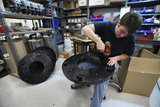Provina employee Mike Wright assembling the pedestal part during the manufacturing process of WinePod units at the headquarters in San Jose, CA, on September 5, 2008.The WinePod is the world's first personal winemaking system that allows anyone to make wine at home with no experience required.   The WinePod is made and distributed by Provina, inc.